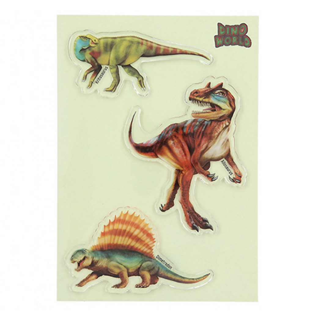 Dino World ASST | Gelové samolepky Glibbies - Kritosaurus, Allosaurus, Dimetrodon, 3ks